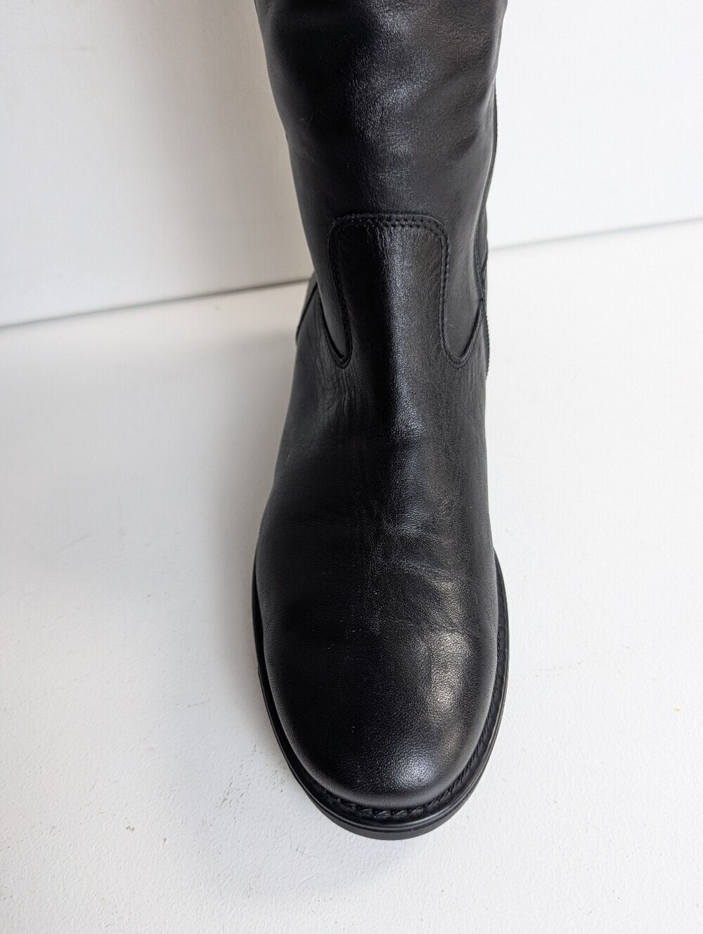 Coach and Four Black Leather Women's Boots Sz 8.5 Block Heel Knee Length Italy - Picture 8 of 16
